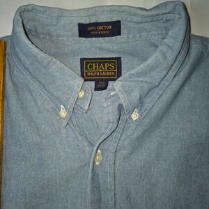 Vtg Chaps Ralph Lauren Light Blue‎ Chambray Button Down Long Sleeve Size 17.5